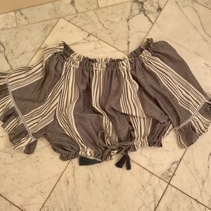 Surf Gypsy NWT Blue stripe off the shoulder tassel top🤍